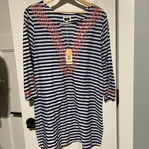 Mudpie‎ Beach Swim Cover-up Brooklyn Navy White Strip Preppy Large NWT